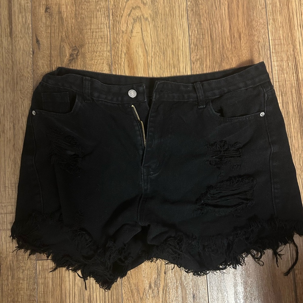 Women's Black Distressed Denim Shorts